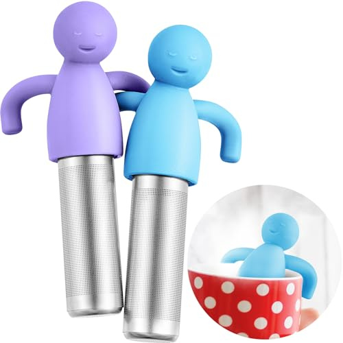 Hicarer 2 Pieces Tea Infuser for Loose Tea Cute Fine Mesh Tea Strainer Stainless Steel Tea Filter Ball Tea Diffuser Steeper for Teacups Teapots (Blue,Purple)