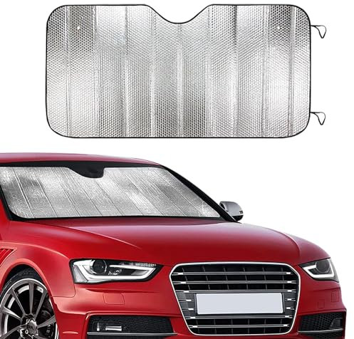 IlGruppone Parasole Universale Auto Interno Protezione Parabrezza con Elastici E Ventose Coprisole Contro Raggi UV Tendine Parasole Pieghevole Portatile - Argento - M 130x60