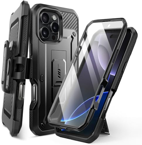 SUPCASE für iPhone 16 Pro Hülle 6.3” Outdoor Handyhülle 360 Grad Case Bumper Schutzhülle Cover [Unicorn Beetle Pro] mit Displayschutz, Ständer und Gürtelclip für iPhone 16 Pro 2024 (Schwarz)