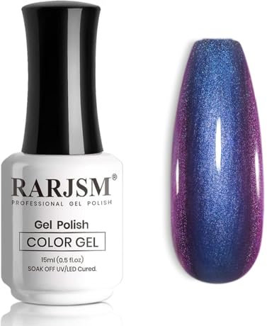 RARJSM Chameleon Gel Nail Polish Purple to Blue Multichrome Gradient Color Changing Orange Shimmer Glitter Gel Polish Curing Requires Sparkle Chrome Soak Off Nail Gel Varnish 15ml Home Salon Manicure