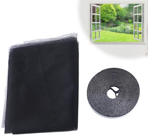 MEXRUMI Moustiquaire Fenêtre Enroulable Écran Filet Auto-Adhésif Découpable avec 1 Rouleaux Auto-Rubans Adhésifs (130 * 150Cm Noir)