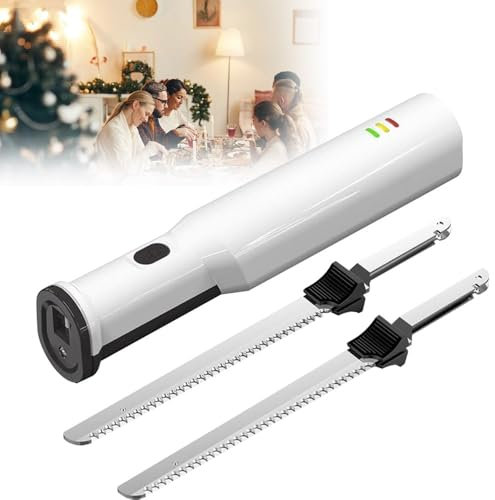 ELIKBH Couteau à Découper Électrique sans Fil, Coupe-Pain et Trancheuse de Viande, Couteau à Pain Électrique Rechargeable sans Fil, avec 2 Lames en Acier Inoxydable, pour la Sculpture du Pain