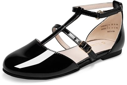 DREAM PAIRS Girls T-Strap Flats,Black,13 Little Kid