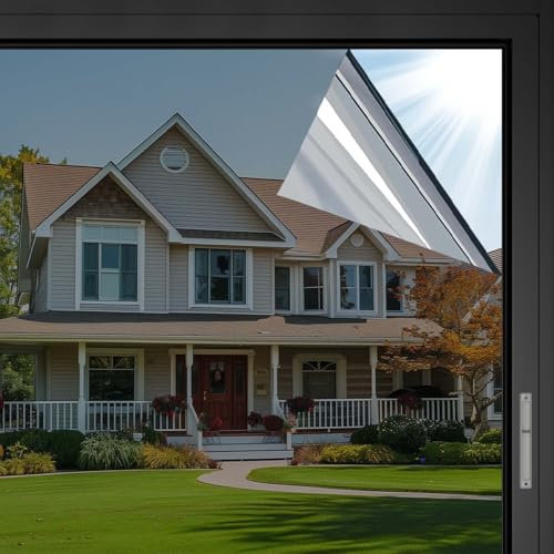 Pellicola A Specchio Per Finestre 45*200cm Pellicola Per Vetri Finestre Oscurante, Pellicola Privacy Finestre Effetto Specchio, Pellicola Riflettente Raggi UV Per Finestre,Anti 99% UV (Grigio-Argento)