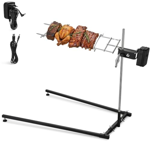 Onlyfire Asador Giratorio Eléctrico para Barbacoa, Altura Regulable 32,5-97cm, Motor 3 en 1, Kit de Brocheta Eléctrica para Fogones, Hogueras y Barbacoas de Carbón, Asador de Lechón Acero Inoxidable