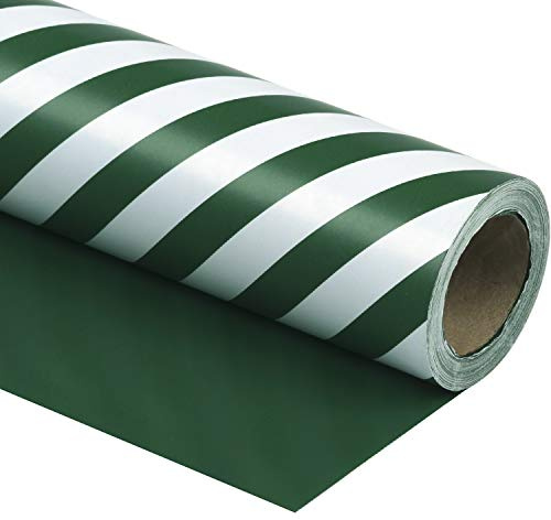 RUSPEPA Carta Da Regalo Reversibile - Mini Rotolo - 43,2 Cm X 10 M - Verde Scuro E Motivo A Righe Per Natale, Compleanno, Matrimonio, Baby Shower