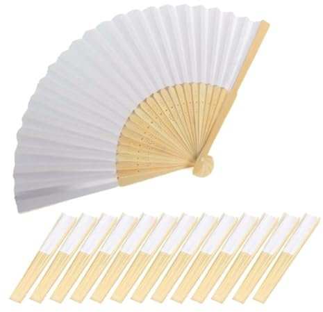Aribrnten 40 Pièces Éventail en Papier pour Bricolage Adultes Enfants Calligraphie Peinture Pratique Blanc Blanc Éventail Pliant Cadeaux de Mariage