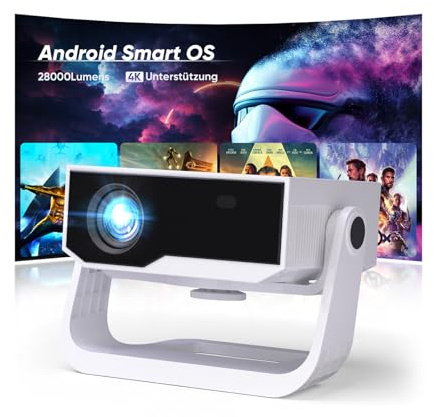 2025 Neuer Smart Beamer 4K Unterstützung, Android 11, Full HD 1080P, 28000 Lumens, WiFi 6 & BT 5.2, 120° Verstellbarer Ständer, Elektrischer Fokus, Trapezkorrektur, Heimkino Beamer für Switch/PS5