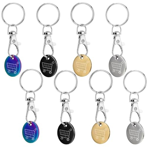KEQAR 8 Porte-clés Débloqueurs de Chariot, Jetons de Caddie Amovibles avec Anneau Porte-clés, Clés pour Déverrouillage de Chariots de Supermarché