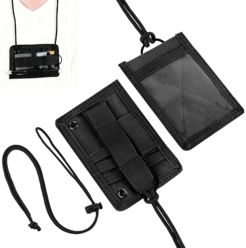 YUVKIN 1 Pcs Porta Tarjetas Identificativas Táctico, Funda para Tarjeta de Identificación con Lanyard y Correa, Portatarjetas con Ranura para Bolígrafo, Ideal para Trabajo al Aire Libre (Negro)