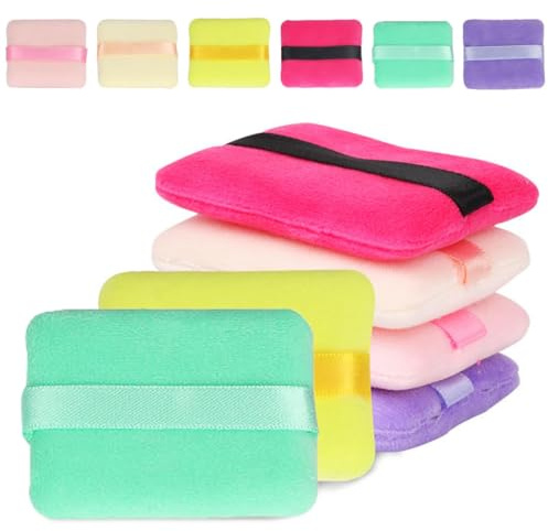 EJRUP Eponge Konjac Visage 12 Pièces Tampons à Poudre Carrées en Sponge, Peau Vert Rose Violet Magenta Jaune, Outil de Maquillage