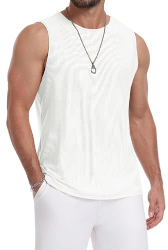 MLANM Men's Round Neck Ribbed Tank Top Quick Dry | Lightweight, Breathable, Soft, Relaxed Fit, Stylish Solid Colors, Ideal for Summer, Gym, Beach, Holiday, Casual & Daily Wear
