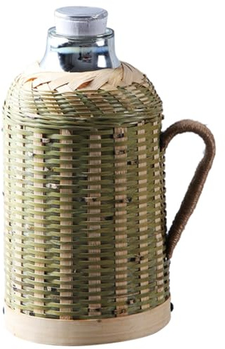 PAMINGONO Brocca Isolata Sottovuoto in Bambù Intrecciato 1,6, Bottiglia D’acqua Grande Stile Retrò Cinese, Termica per Bevande Calde e Fredde, Adatta Casa, Ufficio, Ristoranti e Hotel