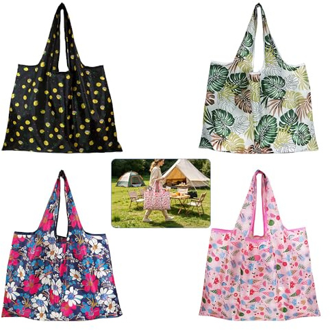 HLIWS 4 Piezas bolsas de compras reutilizables,para ir de compras y acampar