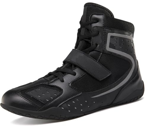 Hixingo Scarpe da Boxe Uomo Donna 36-46, Stivaletti da Wrestling Uomo Donna con Suole in Gomma Antiscivolo Leggero e Traspirante per Allenamento di Fitness (QJ-994 Nero,43)