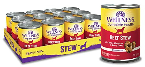 Wellness Complete Health Grain Free Canned Wet Dog Food, Beef Stew, 12.5-Ounce Can (Pack of 12)