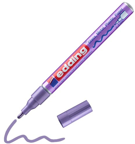 edding 751 Marcatore a Vernice Lucida, Viola Metallizato, 1 Pennarello, Punta Rotonda Extra-Fine 0,8 Mm, Impermeabile, Altamente Coprente, Bullet Journals, Hand Lettering