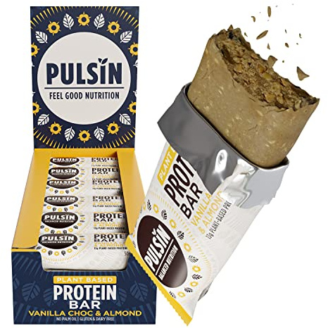 Pulsin - Vanilla Choc Chip Vegan Protein Bars - 18 x 50g - 13.4g Protein, 5g Fibre, 238 Kcal Per Serving - Gluten Free, Plant Based, Palm Oil Free & Dairy Free Snack Bar