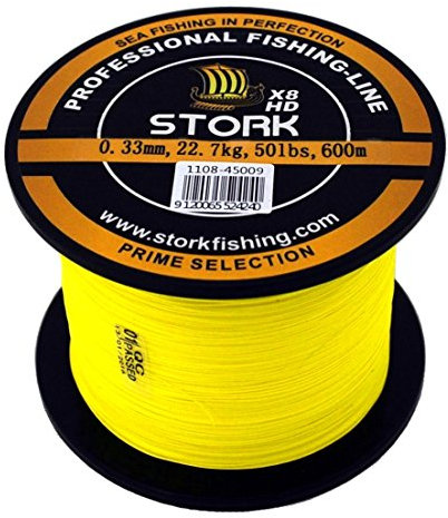 Stork HDx8, 8-Fach geflochtene premium Angelschnur 600m (Gelb, 50 lbs / 22.7 kg / 0.33 mm)