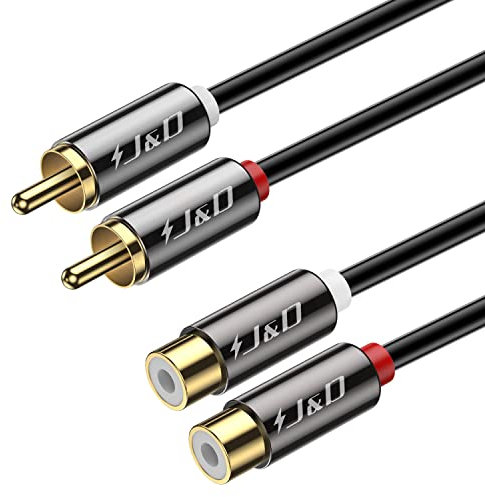 J&D 2 RCA Extension Cable, Gold Plated Copper Shell Heavy Duty 2 RCA Male to Female Stereo Audio Extension Cable, 4.5 Meter