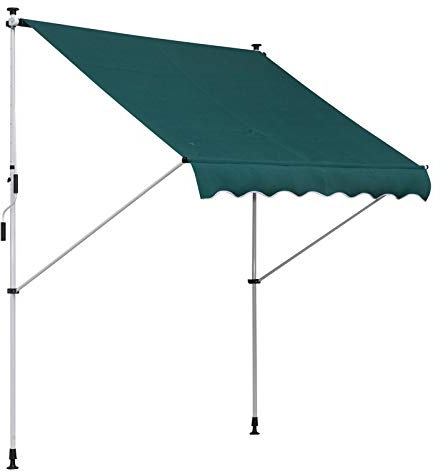 Outsunny Toldo Manual Retráctil 2x1,5 m Toldo Exterior Terraza Enrollable Altura Ajustable con Manivela 170-280 cm Sin Taladro para Balcón Jardín Verde