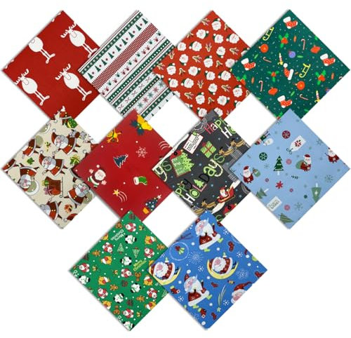 aufodara 10er Baumwollstoff Weihnachten Stoffpakete Patchwork Stoffe Baumwolle, 50x80cm 40x50cm 25x 25cm Stoffe zum Nähen, Patchwork Stoffpaket zum Quilten DIY Basteln Handwerken (25 x 25cm, U-01)