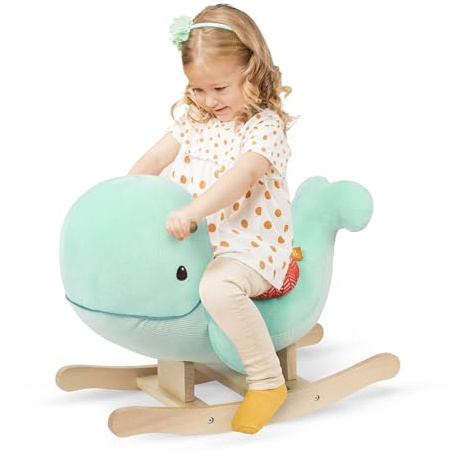 B. toys – Whale Rocker – Echo – Wooden Ride – On Rocking Toy for Toddlers – Classic & Durable Design – Active Play & Balance – 18+ Months – Adorable Whale Theme