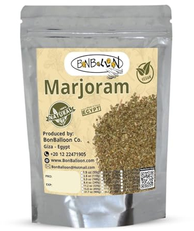 BonBalloonMarjoram Dried Origanum Majorana 100percent Natural Organic Herbal Herb Leaves Leaf Spice Seasoning Egyptian Mediterranean Kosher 5.3 oz 150 gm بردقوش