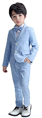 LOLANTA Boys Suit Ring Bearer Outfit Kids Formal Dress Clothes,Blue,7-8Y