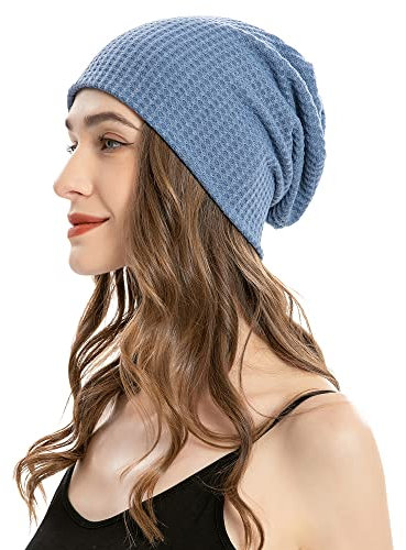 ZLYC Summer Long Slouch Beanie Leicht Weich Jersey Mütze für Damen und Herren,Solid Blue, Einheitsgröße