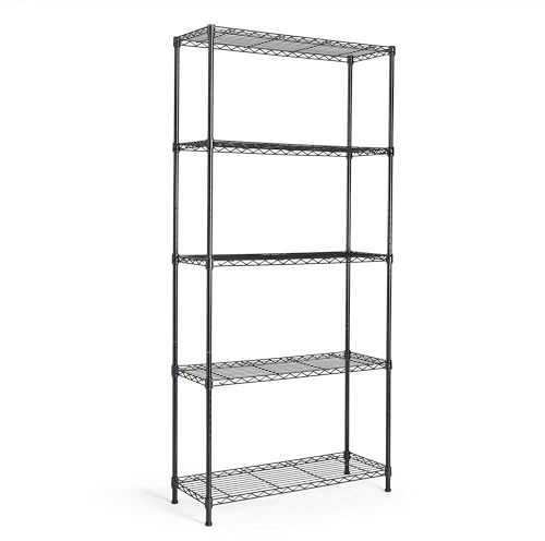 VonHaus 5 Tier Wire Shelving Unit for Storage - 170cm x 80cm x 30cm Black Powder Coated Metal Shelves for Any Room in the House