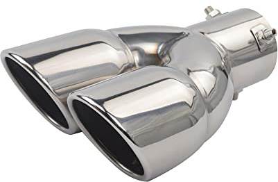 iSpchen Tubo de Cola de Coche, Tubo de Escape de Punta de Escape doble En Forma de Y Tubos de Extremo de Coche Universales Silenciador de Cola de Tubo de Escape de doble Salida de Acero Inoxidable