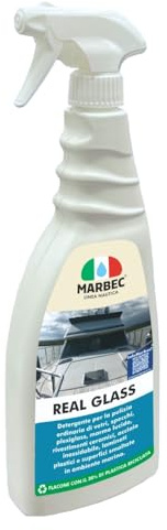 MARBEC REAL GLASS 750ML Detergente vetri e superfici lucide per ambiente marino non aggressivo senza aloni asciuga subito sicuro su marmo acciaio e plexiglass.