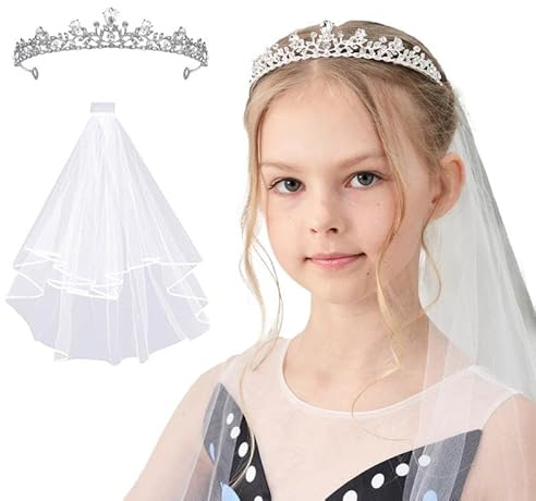 Lovelyshop Pacchetto diadema con velo e lega d'argento per adolescenti e donna in prima comunione