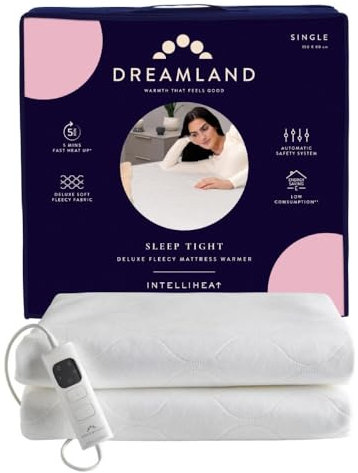 Dreamland Sleep Tight Electric Blanket – Premium Heated Fitted Underblanket with 6 Heat Settings, Fast Heat, Overheat Protection & Machine Washable, Timer, 150 x 80 cm – Single Size One Controller