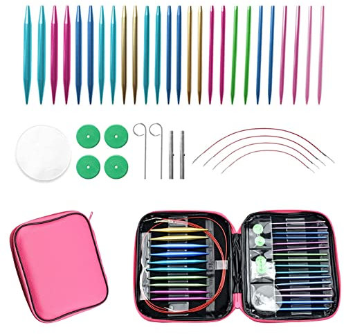 13 Paar Austauschbare Stricknadelset, Stricknadeln Set, 2,75mm-10mm Doppelspitze Stricknadeln mit PU-Verpackung, für Anfänger Häkelgarn