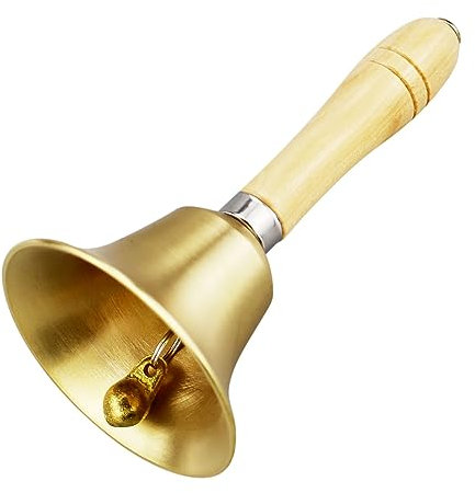 HXMJIED Tee-Handglocke aus Metall – Service- und Abendessenglocke, extra lauter Anruf mit Holzgriff, massive Messinghandglocken für Thekenempfang, ältere Menschen und Erwachsene