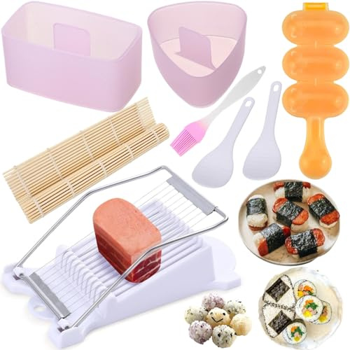Gpurplebud Spam Musubi - Juego de 8 moldes Musubi con cortador de spam, molde de bolas de arroz, tapete rodante de sushi, moldes de arroz, juego de moldes de onigiri, herramienta para hacer sushi para