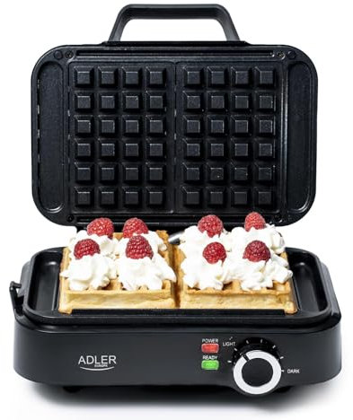 Adler Europe - Kleines Doppelwaffeleisen 2000W - Einstellbare Heizstufe - Zwei klassische Waffeln gleichzeitig - Antihaftbeschichtung - 2 Kontrolllampen - Tiefe Waffelplatten