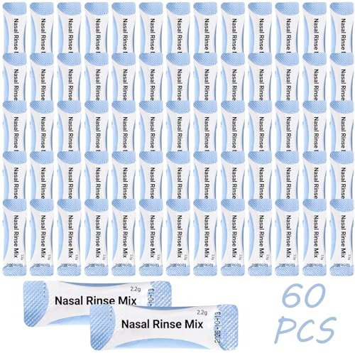 60 Stück Nasenspülsalz Neti Pot Salzpäckchen Nasenspülung Salz Nasensalz für Nasendusche Sinus Spülung Nachfüllpackung für Erwachsene & Kinder(2.2g)