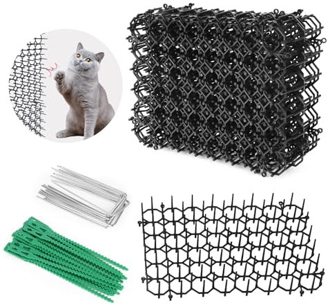 MXTIMWAN 12 Piezas Alfombrilla Anti Gatos, 20 x 15 cm Pinchos Anti Gatos con 12 Clavos en Forma de U y 20 Cinturón de Fijación Verde, Rejilla Ahuyentador de Gatos para Jardines Interiores y Exteriores