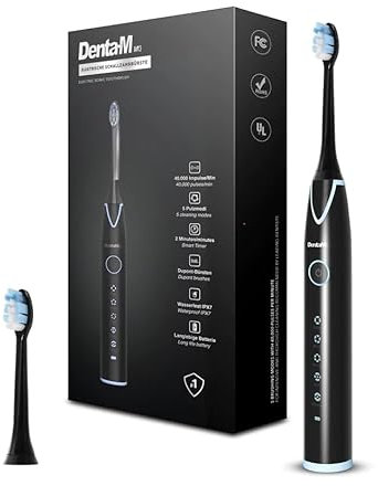 Denta-M Spazzolino elettrico sonico – Spazzolino elettrico con 5 modalità & batteria di alimentazione 120 giorni – Spazzolino a ultrasuoni con testina intelligente – Test 100 giorni senza rischi