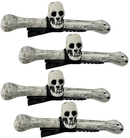 Lot de 4 pinces à cheveux en forme d'os pour Halloween, motif tête de mort, 14 cm