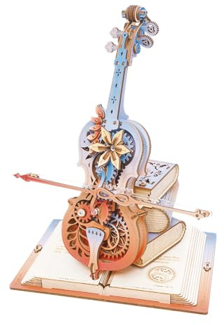 ROKR 3D Puzzle Holz Modellbausatz Spieluhr, Holzpuzzle Erwachsene 3D Holzpuzzle DIY Magisches Cello Geschenke und Dekoration für Erwachsene Teenager (Symphonie wunderschöner Träume)