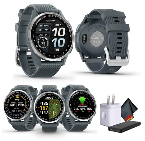 Garmin Approach S44 Essential Golf Watch with GPS, AMOLED Display, On-Course Features, Sports and Fitness Smartwatch, Silver Aluminum Bezel with Twilight Silicone Band Bundle