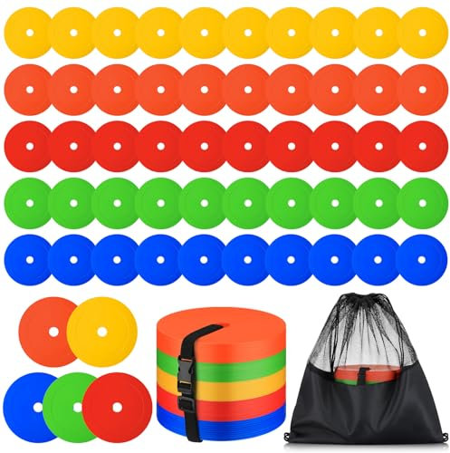 Silipull 50 Pcs 6 inch Flat Cones Spot Markers Non-Skid Floor Hole Soccer Cones Field Court Spot Markers Flat Discs Soccer Training Equipment for Football Sports Speed Agility Practice (Multicolor)