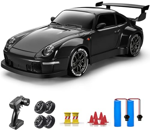 ACAMMZAR RC Drift Car, 1:24 Remote Control Car for Kids, 20KM/H 4WD High Speed RC Cars with Lights, Extra Racing Tires, Vehicle for Adults Boys Girls, Black