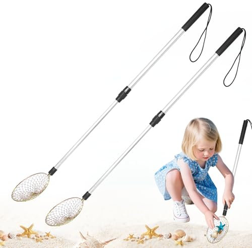 Fanmayhe 4 setacci per sabbia per la spiaggia con borse da spiaggia, 61 ~ 91 cm, setaccio regolabile con denti di squalo, paletta per sabbia con manico lungo, scoper per raccogliere conchiglie da