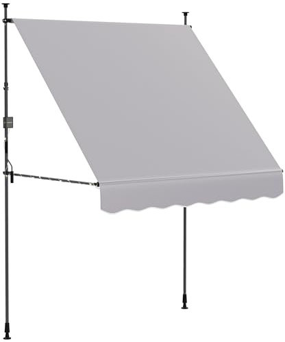 Outsunny Toldo Manual Retráctil 2x1,2 m Toldo Exterior Terraza Enrollable Altura Ajustable con Manivela 210-310 cm Protección UV30+ Sin Taladro para Jardín Balcón Patio Gris