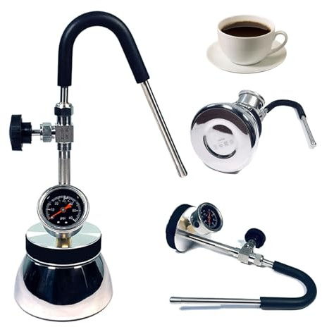 Máquina de Espuma de Agua de Leche Comercial de 120Msas con Boquilla de 3 Orejas y Medidor de Presión de Aire, Acero Inoxidable, Llama Abierta y Calentamiento de Placas de Inducción